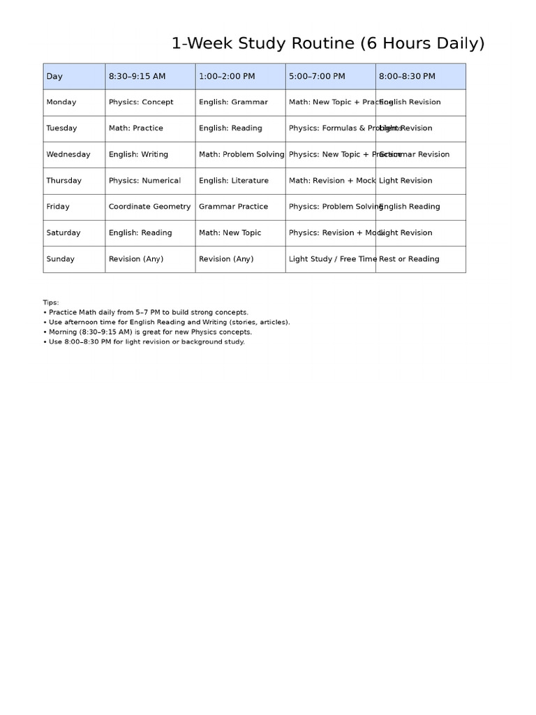 1 Week Study Routine English LargeBoxes | PDF
