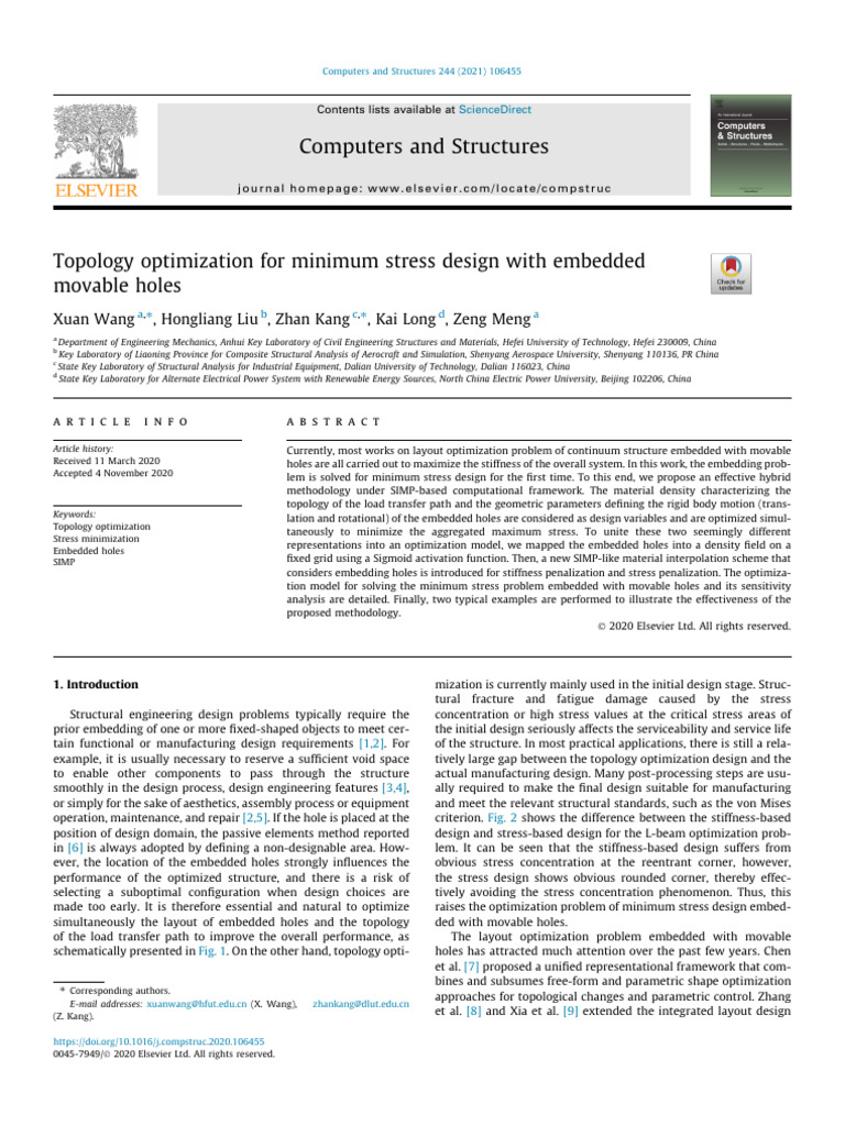 Topology Optimization For Minimum Stress Design With Embedded Movable ...
