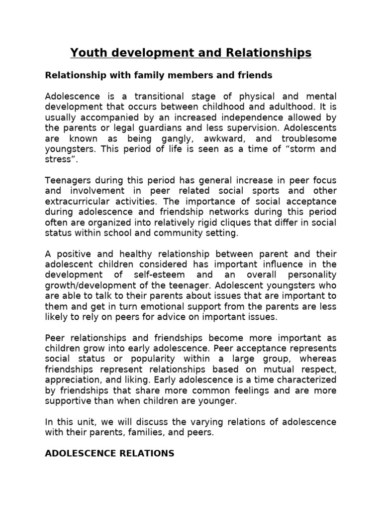Adolescent Relationships and Development | PDF | Adolescence | Friendship