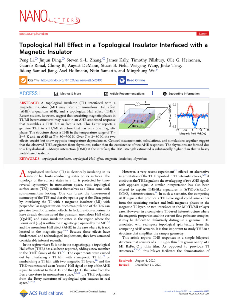 Genuine Topological Hall Effect in TI/MI | PDF | Materials Science ...