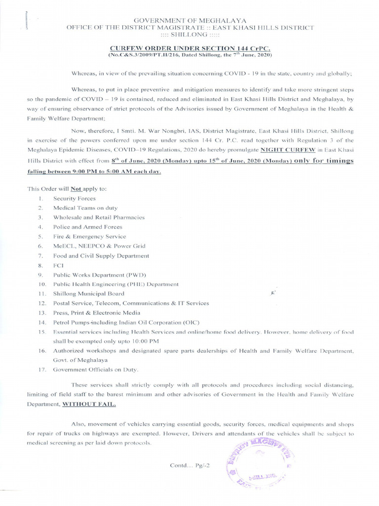 Curfew Order Dated 07.06.2020 | PDF