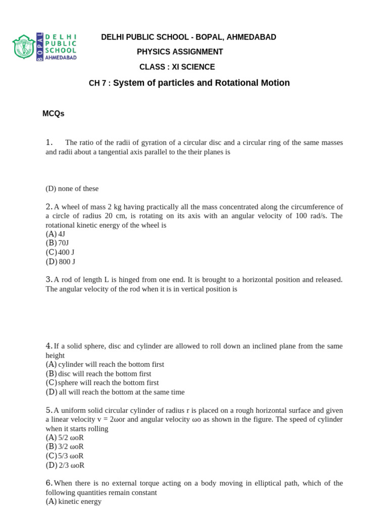 Physics Assignment: Particles & Motion | PDF | Rotation Around A Fixed ...