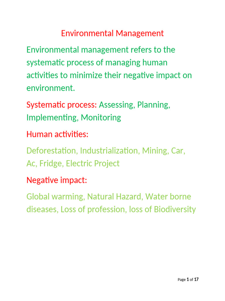 Environmental Management Overview | PDF | Water | Fresh Water