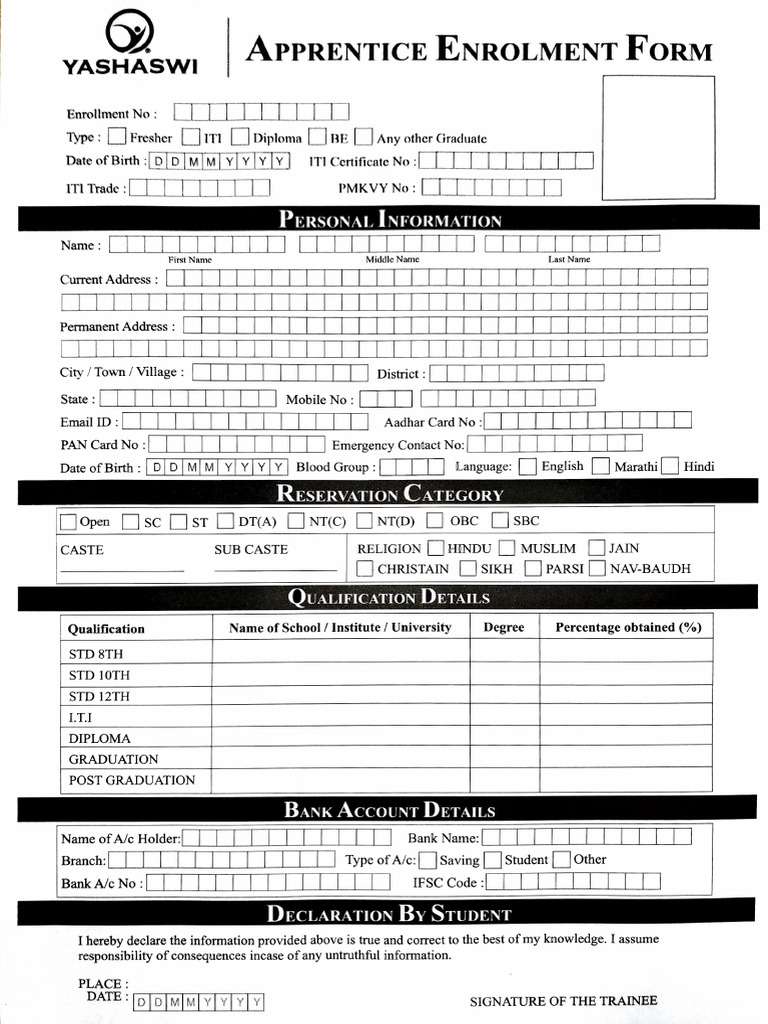 ITI Apprentice Enrollment Form | PDF