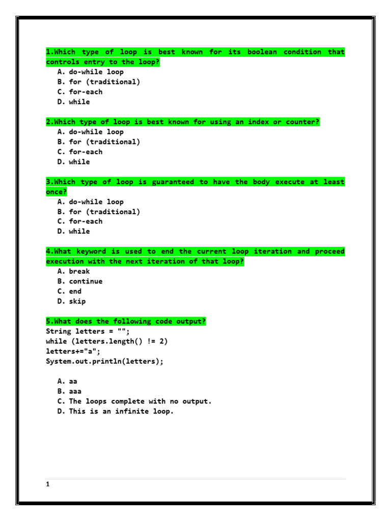 Loop Execution and Conditions Quiz | PDF | Control Flow | String ...