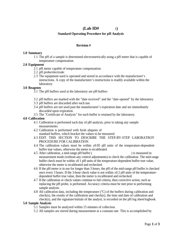 pH Analysis SOP: Calibration & Procedures | PDF | Ph | Calibration