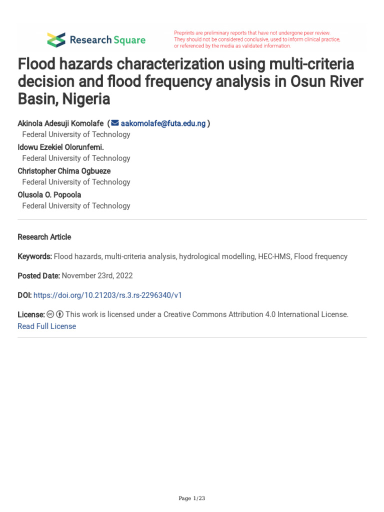 Flood Hazard Analysis in Osun River Basin | PDF | Flood | Drainage Basin