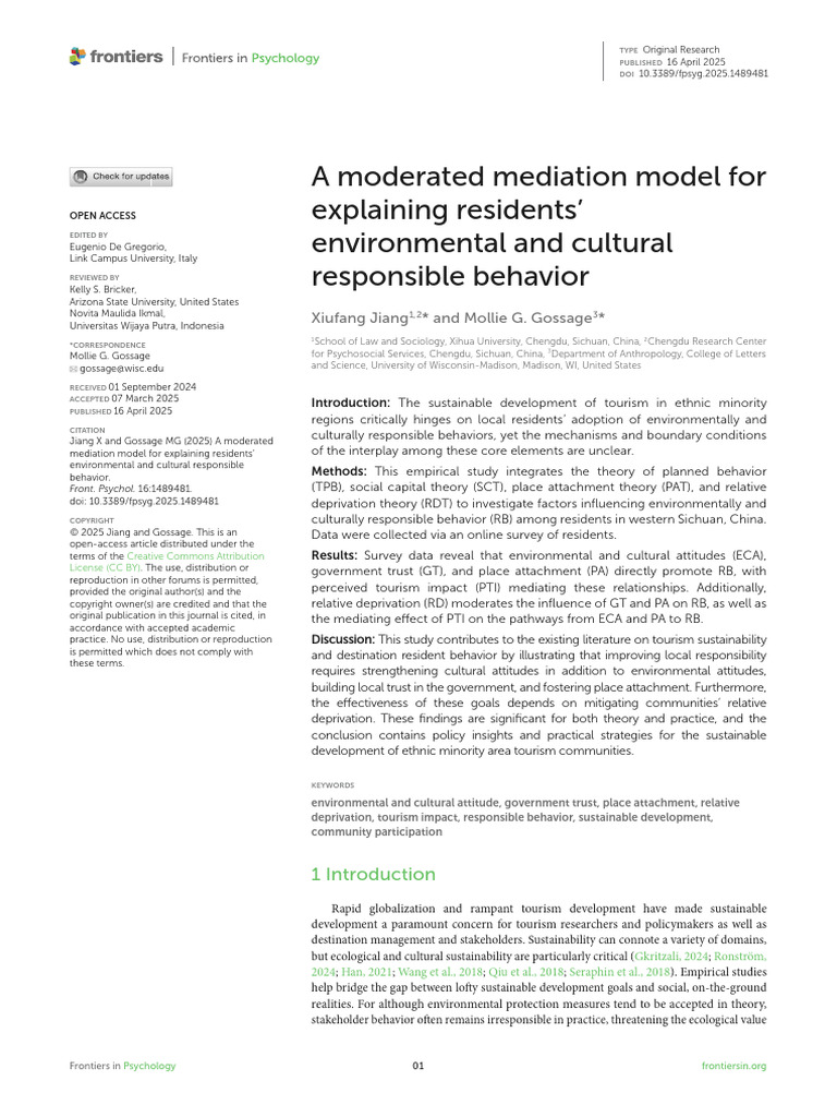 Residents' Responsible Behavior in Tourism | PDF | Attitude (Psychology ...