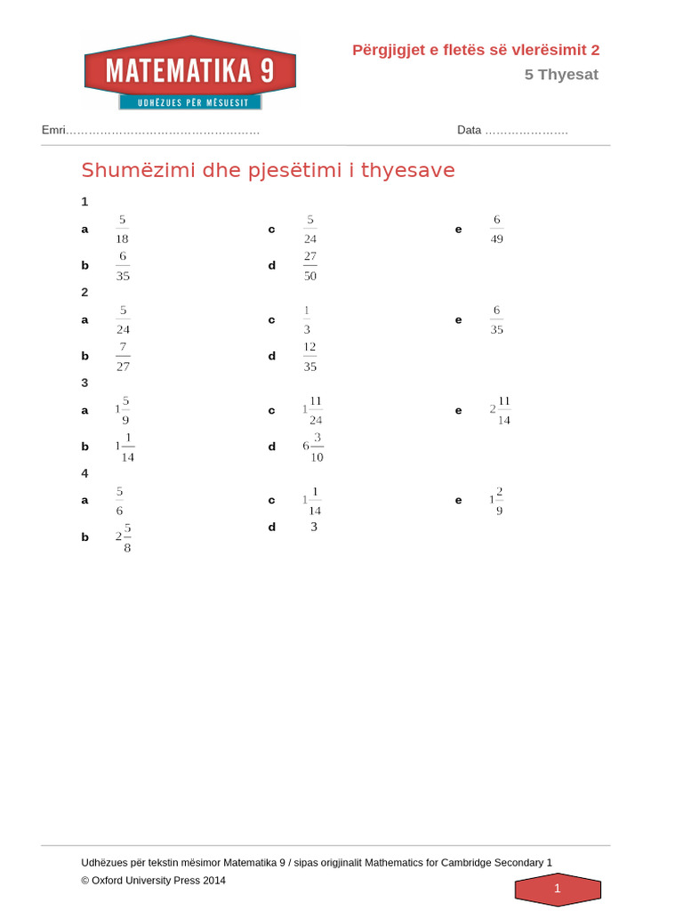 0504 - Flete Vleresimi 2 - Pergjigjet - Numrat Thyesore | PDF