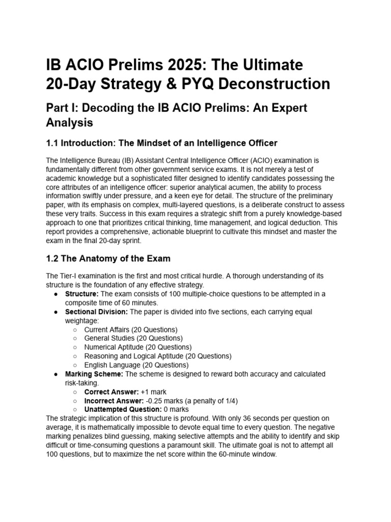 IB ACIO Prelims 2025: 20-Day Strategy | PDF | Interest | Reason