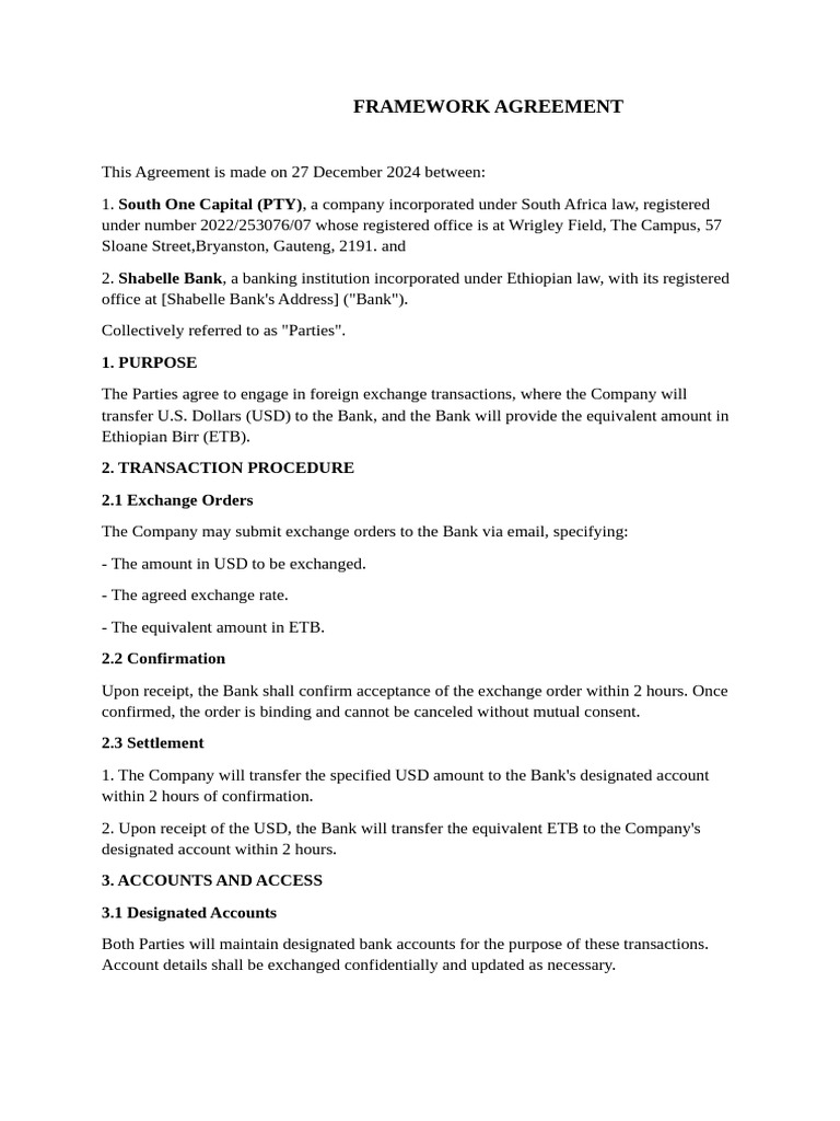 Foreign Exchange Agreement: USD to ETB | PDF | Arbitration | Business Law
