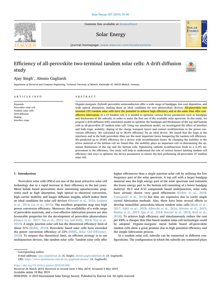 All-Perovskite Tandem Solar Cell Efficiency | PDF | Solar Cell | Band Gap