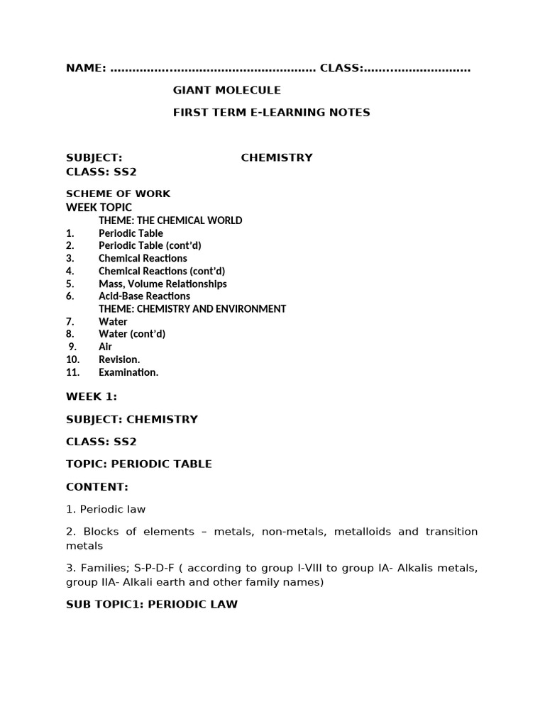 SS2 First Term Chemistry Notes | PDF | Reaction Rate | Chemical Equilibrium