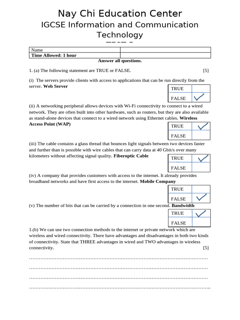 IGCSE ICT Test: Networking Concepts | PDF | Computer Network | Wireless ...