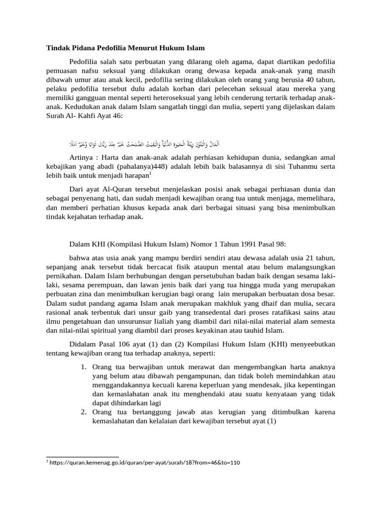 Hukum Islam Terhadap Tindak Pidana Pedofilia | PDF