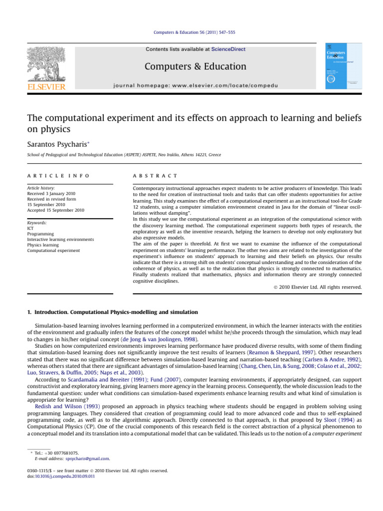 Impact of Computational Experiments on Physics Learning | PDF ...