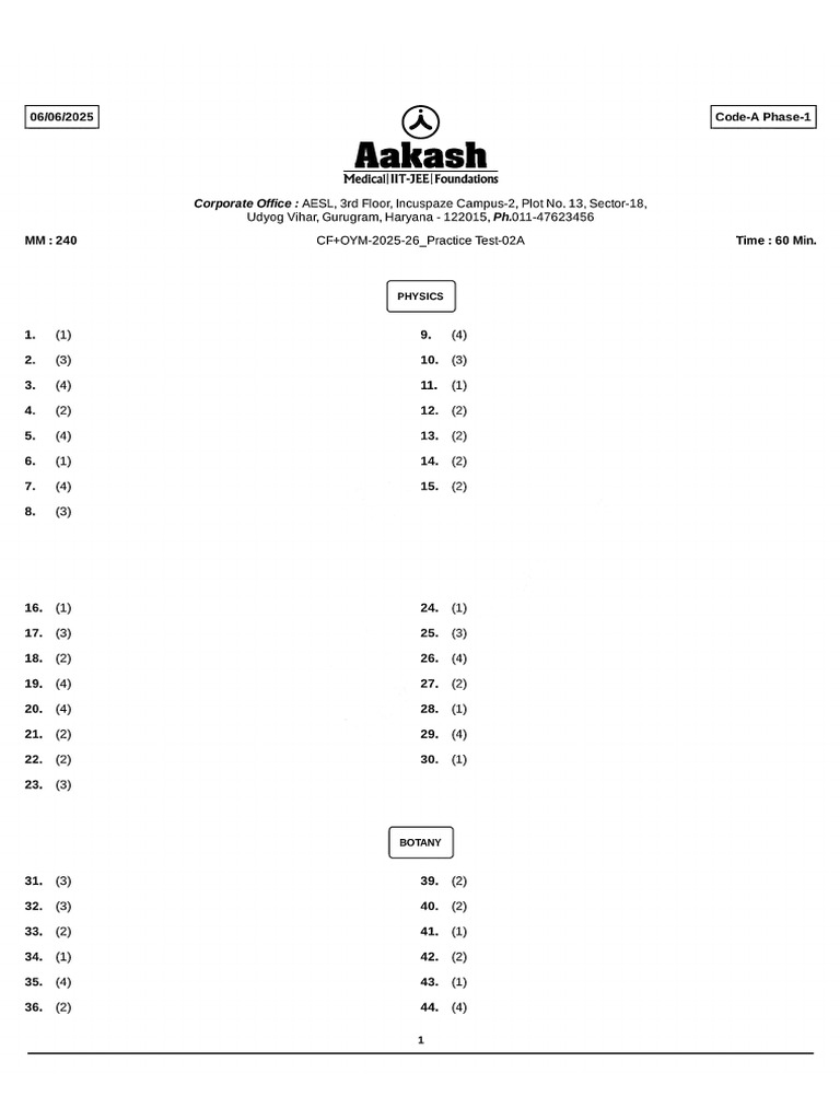 PT 02 Oym Code A Ans Key | PDF