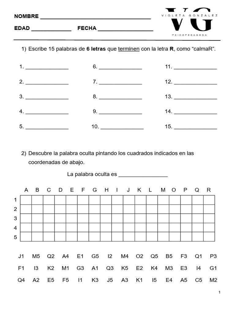 Palabras de 6 letras y actividades educativas | PDF | Ajedrez