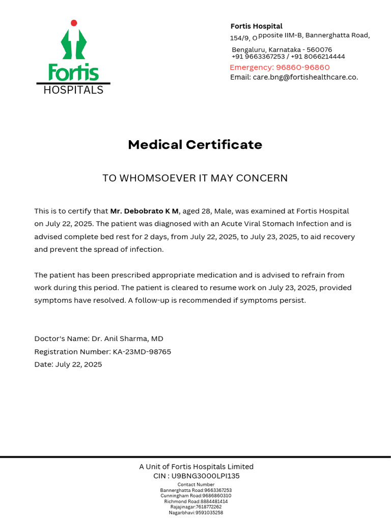 Medical Certificate for Bed Rest | PDF