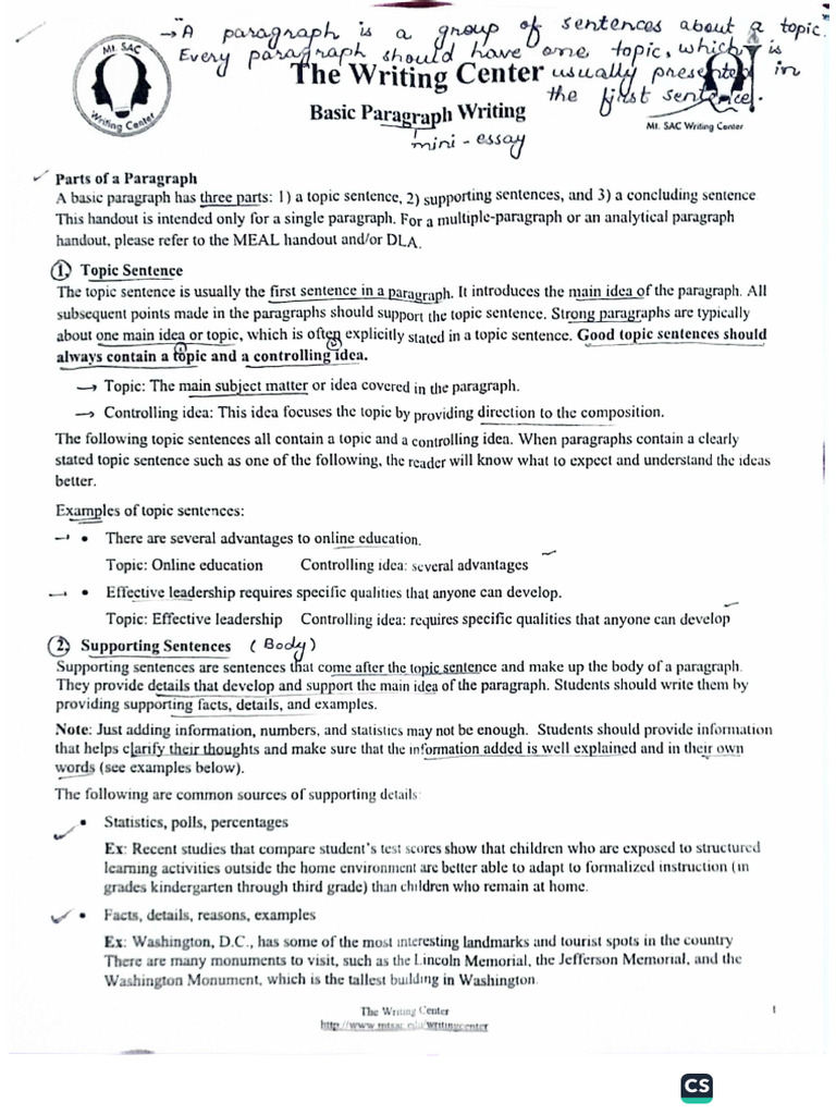 The Writing Centre Basic Paragraph Writing | PDF