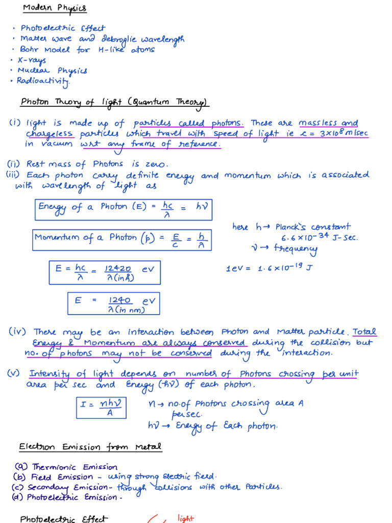Modern Phy Notes | PDF | Photoelectric Effect | Photon