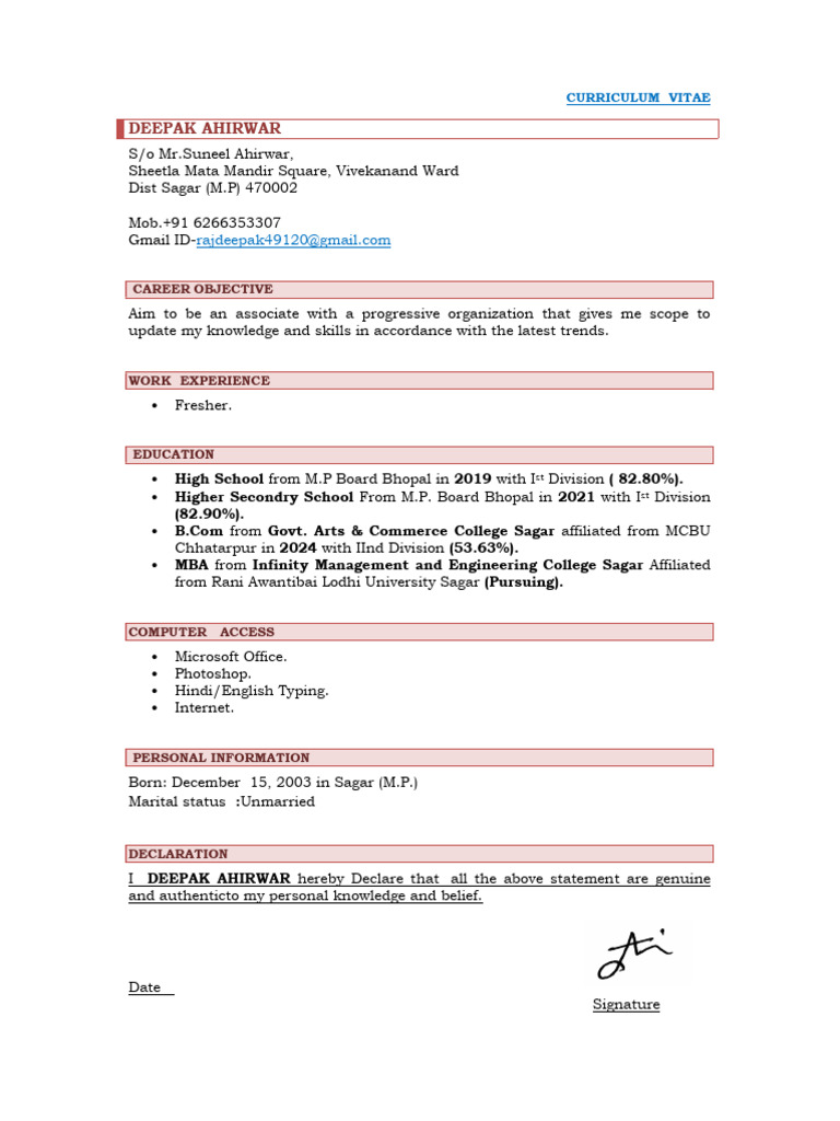Deepak CV | PDF