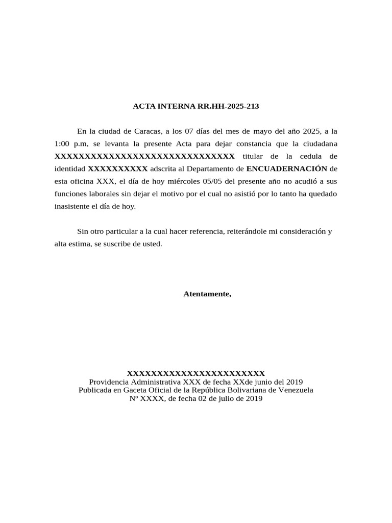 Acta de Inasistencia Laboral 2025 | PDF