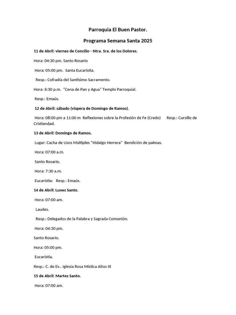 Programa Semana Santa 2025 El Buen Pastor | PDF | eucaristía | Pascua ...