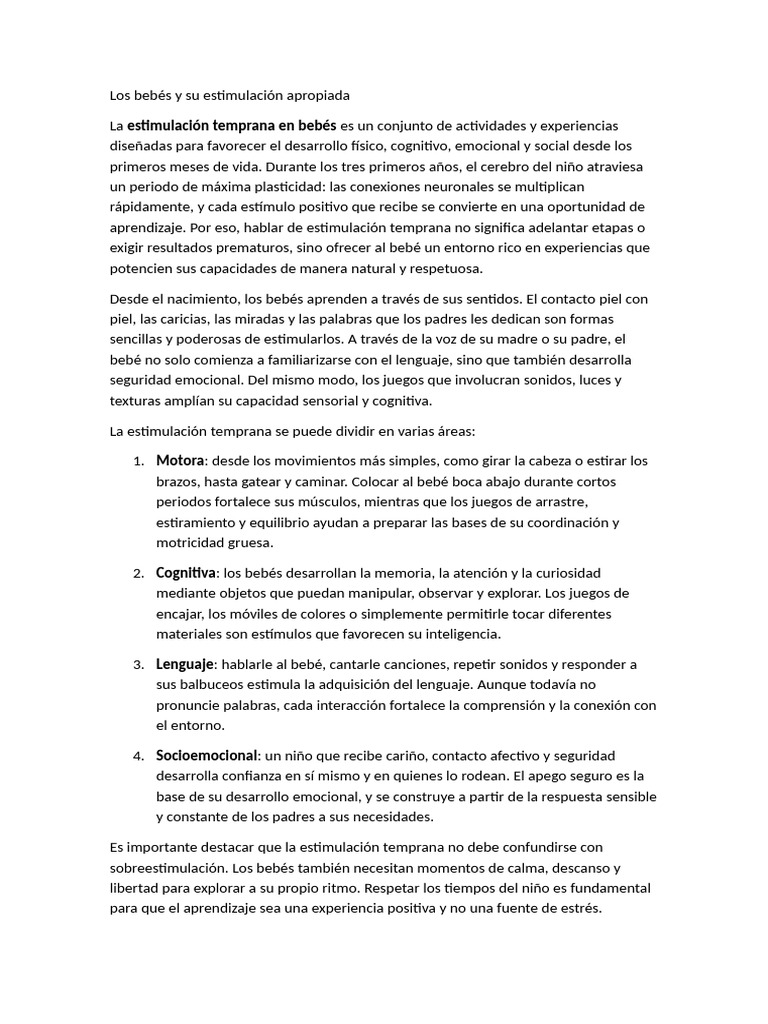 Los Bebés y Su Estimulación Apropiada | PDF | Las emociones | Procesos ...