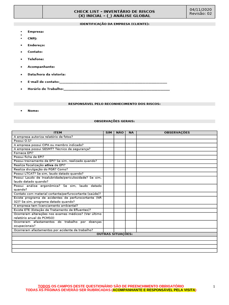 CHECKLIST PGR | PDF | Fiação elétrica