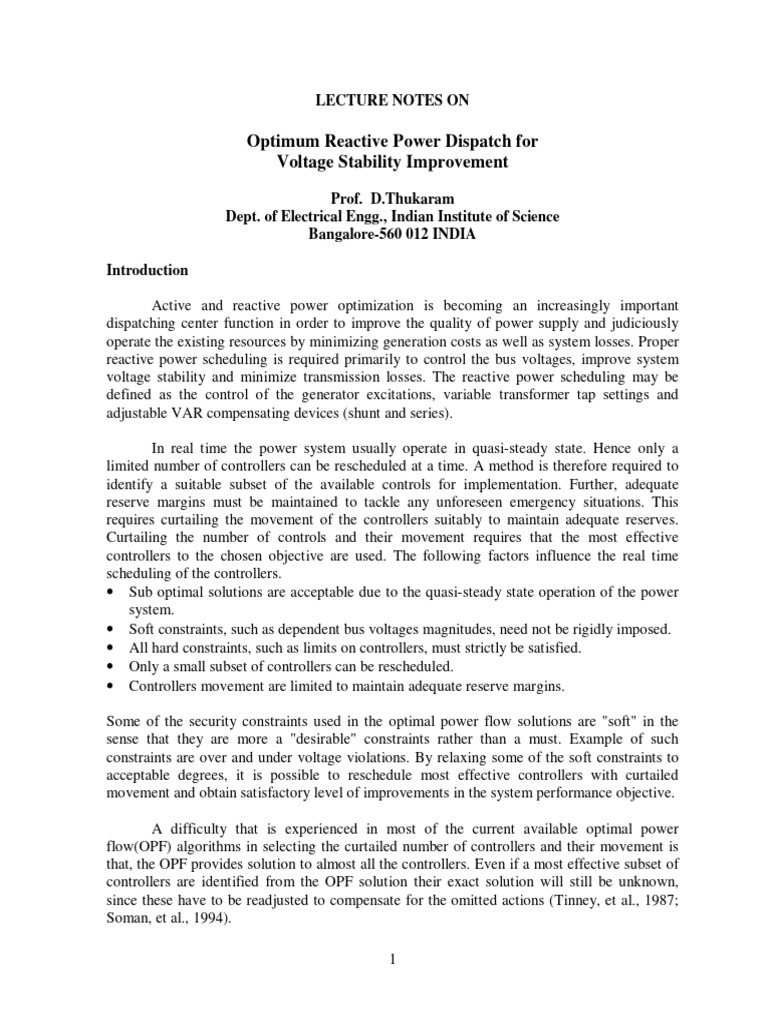 Optimal Reactive Power Dispatch Techniques | PDF | Mathematical ...