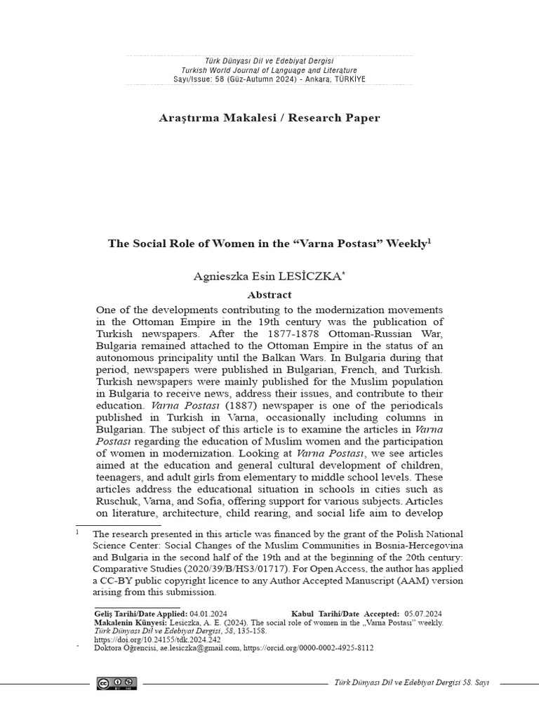 Women’s Role in Varna Postası Journal | PDF | Gender | Gender Studies