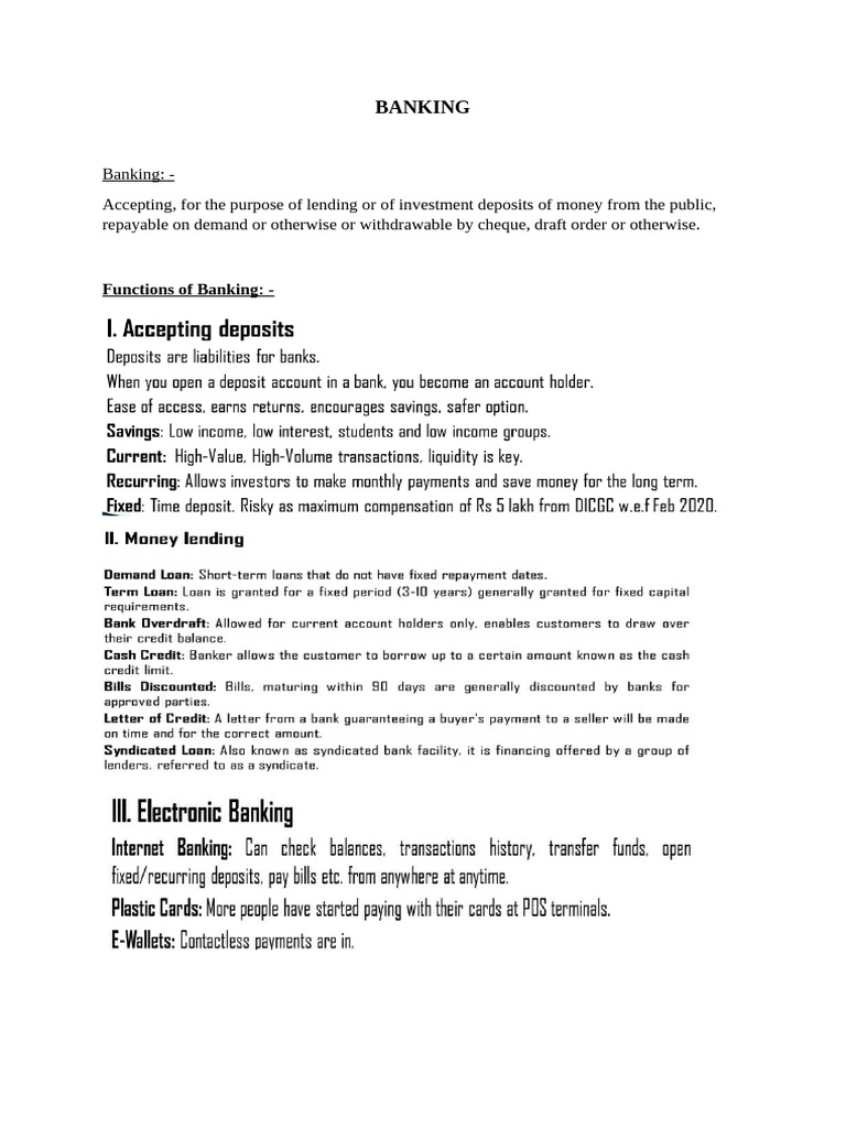 Banking Functions and Account Types | PDF