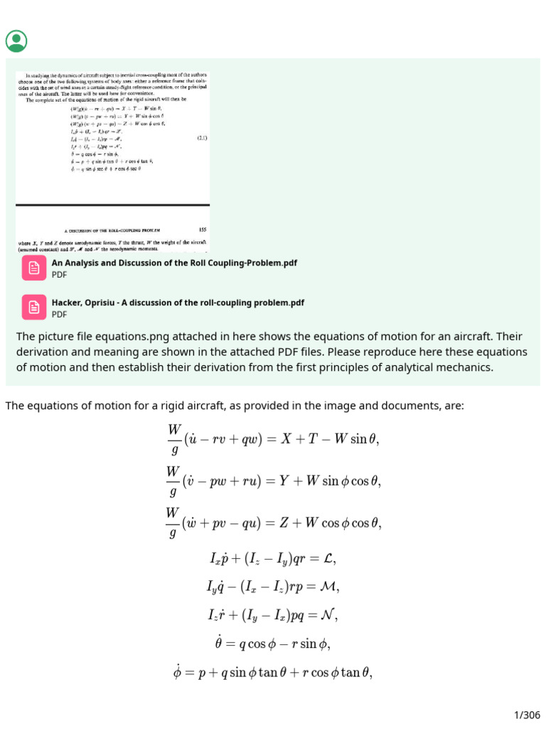 Aircraft Dynamics: Roll Coupling Analysis | PDF | Noether's Theorem ...