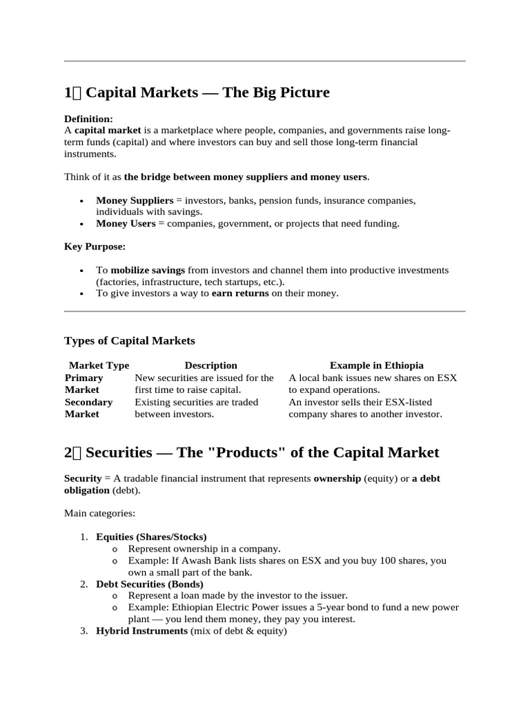 Understanding Ethiopia's Capital Markets | PDF | Securities (Finance ...