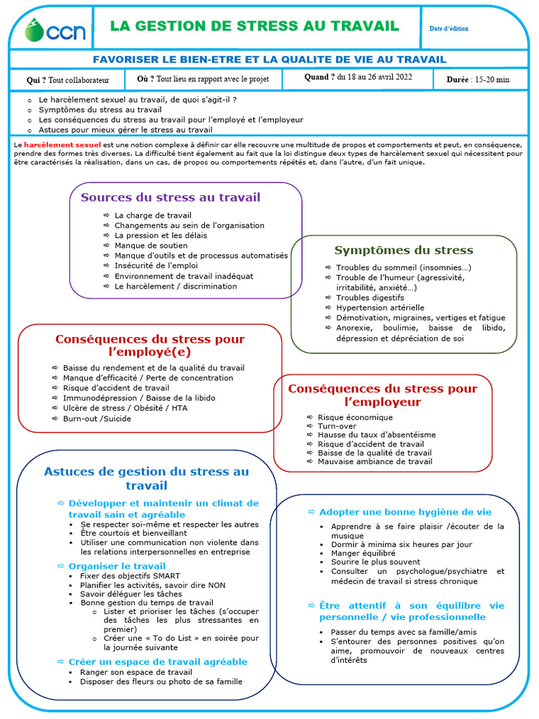 Gestion du Stress au Travail : Astuces et Impact | PDF | Stress ...