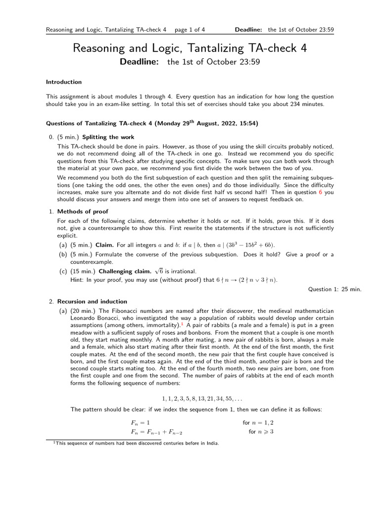 Reasoning and Logic Assignment Guide | PDF | Mathematical Proof | Sequence