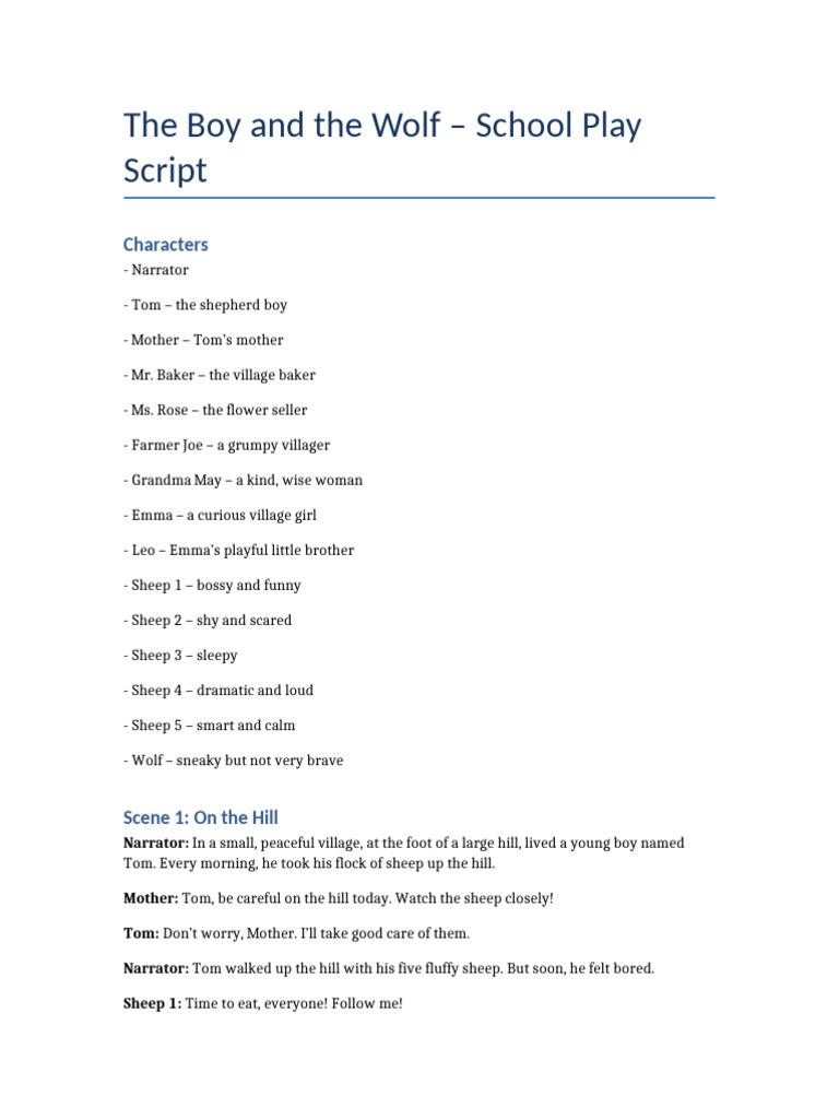 The Boy and the Wolf: A Play Script | PDF