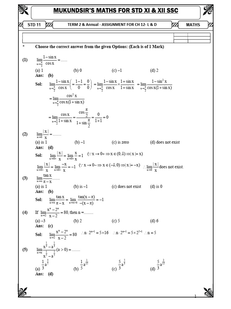Maths Assignment for Std XI & XII SSC | PDF | Mathematics ...