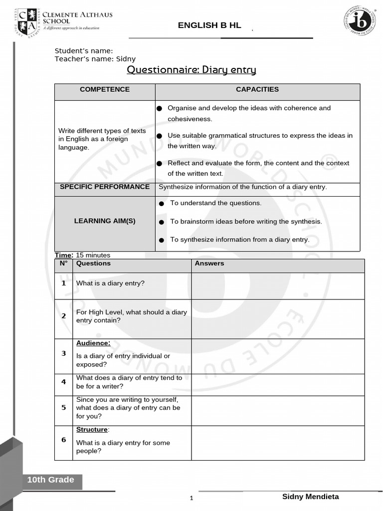 Diary Entry Writing Guide for Students | PDF | Critical Thinking ...