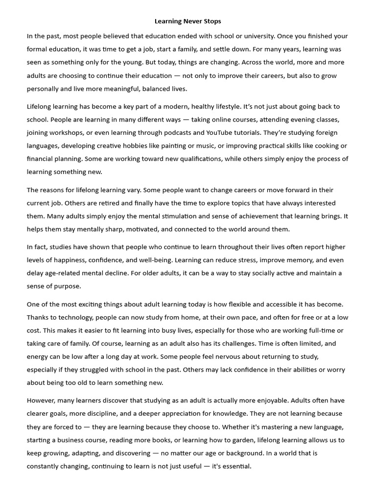 The Importance of Lifelong Learning | PDF | Learning | Adult Education