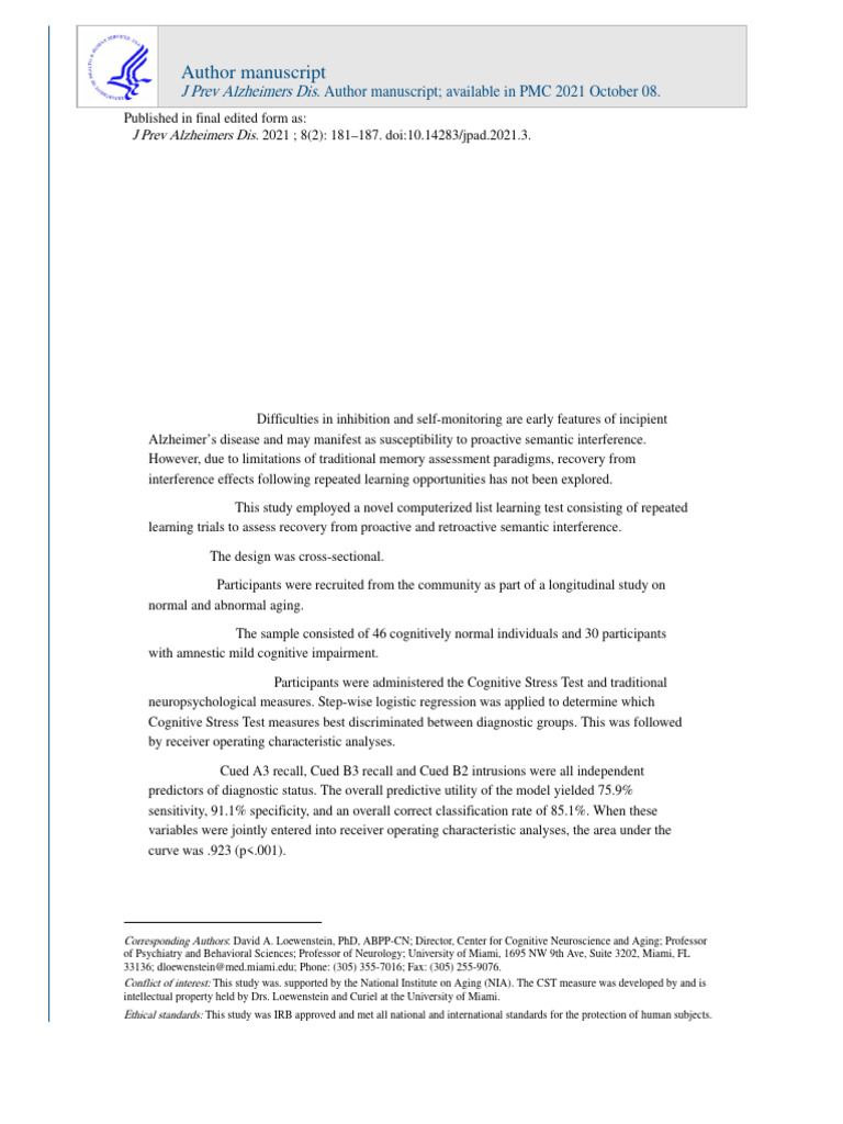 Proactive Interference in Mild Cognitive Impairment | PDF | Alzheimer's ...