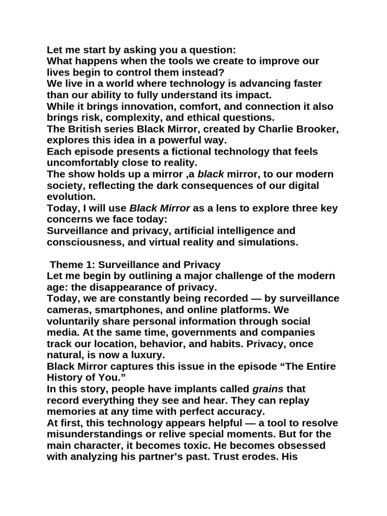 Black Mirror: Tech's Dark Reflections | PDF | Virtual Reality ...