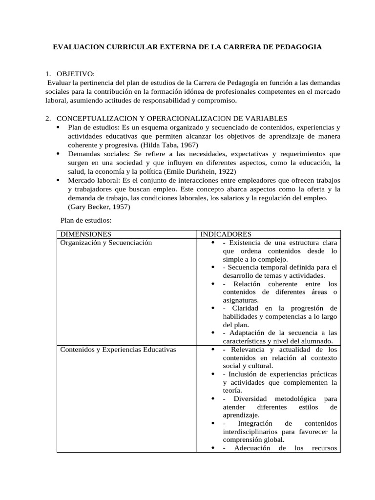 Evaluación Curricular en Pedagogía | PDF | Plan de estudios | Pedagogía