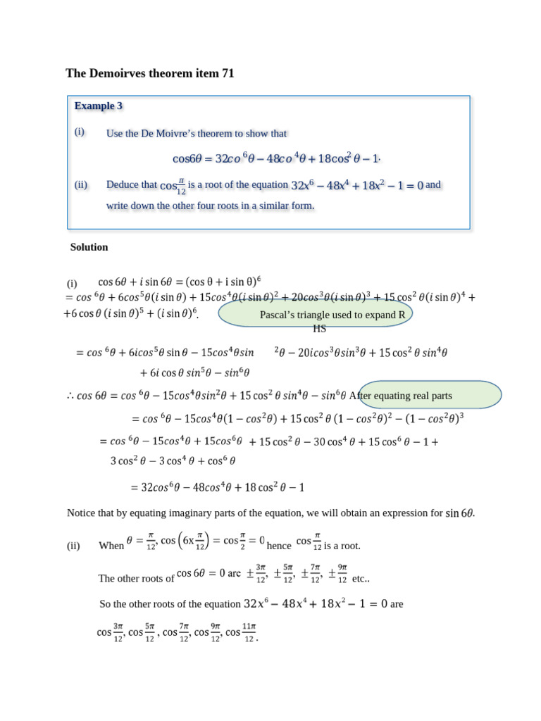 The Demoirves Theorem Item 71 | PDF