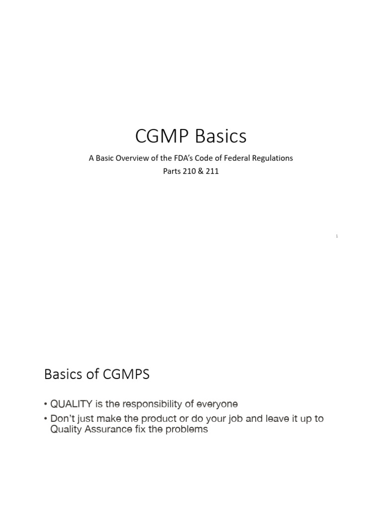 Understanding cGMP Regulations Overview | PDF | Sanitation