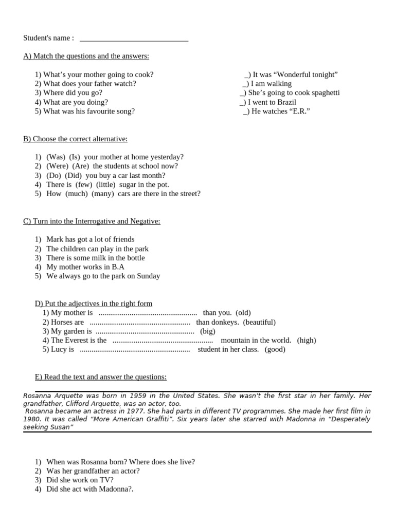 English Language Practice Worksheet | PDF