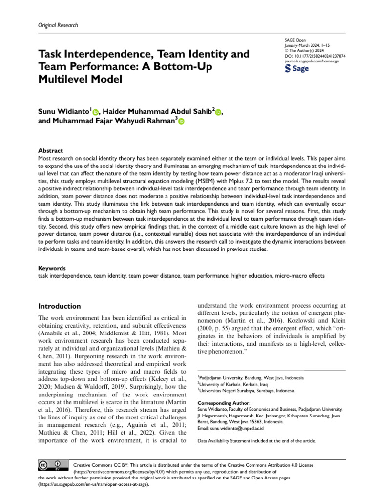Task Interdependence and Team Identity | PDF | Variance | Identity ...