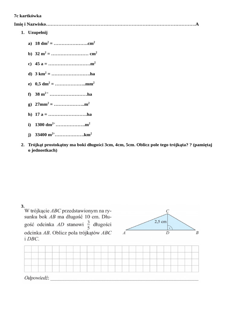 7c Kartkówka Jednostki Pola | PDF