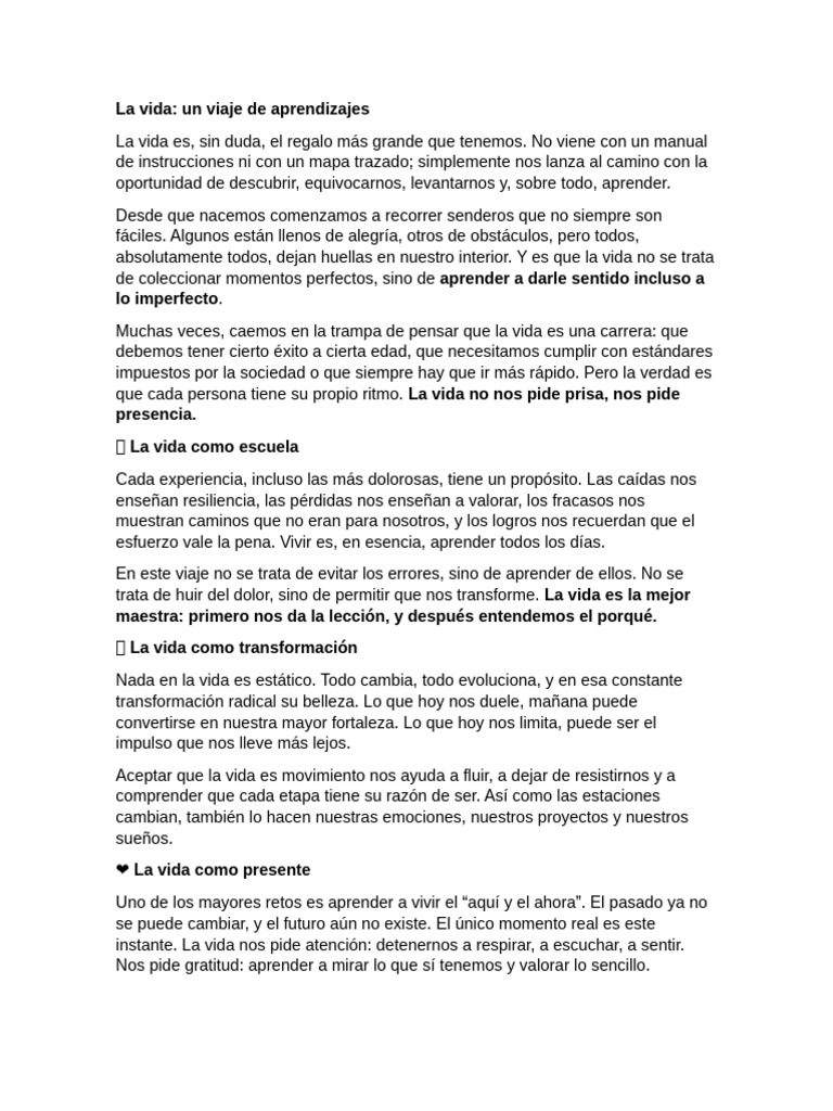 La Vida en El Viaje de Aprendizaje y Transformación | PDF